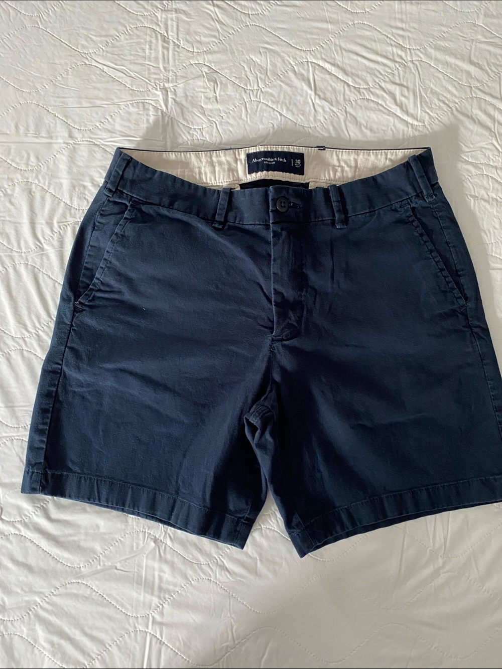 Abercrombie & Fitch Men's Dark Navy Flat-Front Shorts